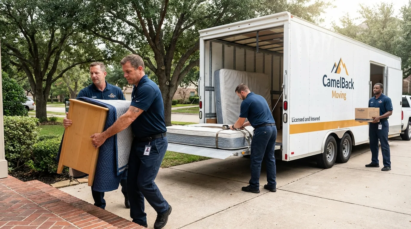 Crew loading residential truck for cross-state move from Kinder, LA